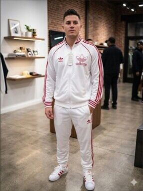 Adidas White & Red Track Jacket and Pants Set